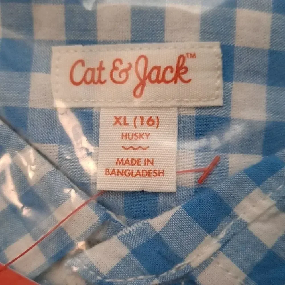 Cat & Jack Target Brand Long Sleeve Plaid Button Shirt Bluebell Blue White Plaid